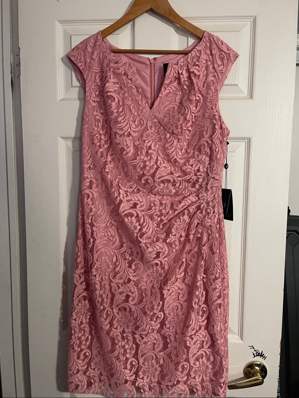 Adrianna Papell Pink Lace Midi Sheath Dress